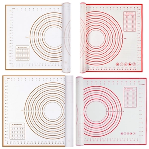 Detail of baking mats with measurement scales, diameter guides and temperature charts
