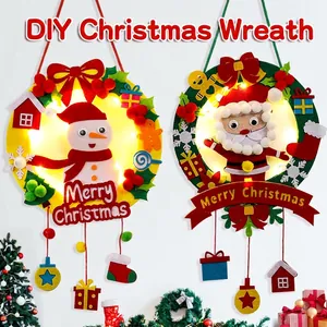 DIY Christmas wreath kit with LED lights snowman and Santa felt decorations