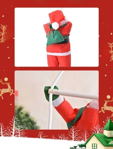 Detail of 40cm Santa Claus climbing rope with wooden ladder for Christmas home decoration