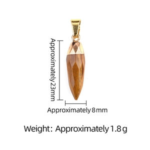 Tiger eye gemstone bullet pendant with gold plating measurement 23x8mm and weight 1.8g