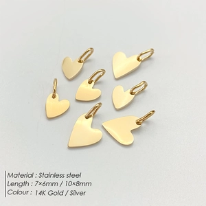Polished 14K gold stainless steel heart charms in 7x6mm and 10x8mm sizes for DIY jewelry