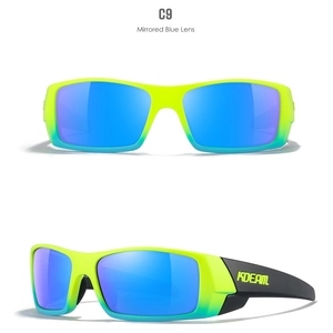 Occhiali da sole sportivi polarizzati con montatura sfumata neon e lenti specchiate blu
