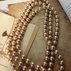 Vintage multi-layer baroque pearl long necklace with champagne gold beads for layering