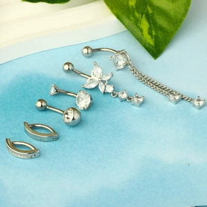 Detailed set of butterfly zircon belly rings and stainless steel piercing jewelry