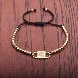 Adjustable black rope bracelet with gold beads and a zircon letter C lock pendant