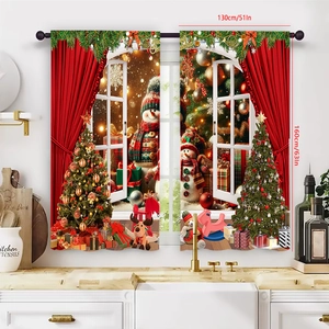 Christmas snowman curtains in polyester velvet, set of two panels, 130x160cm size