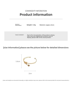 Detail showing dimensions of gold butterfly and flower zircon double-layer bracelet