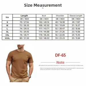 Detailed size chart for men's cotton T-shirt with measurements in CM and INCH