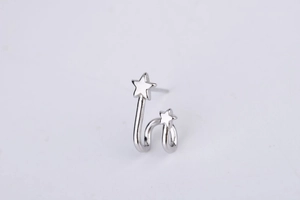 Detailed close-up of double star sterling silver studs with high-polish metallic finish