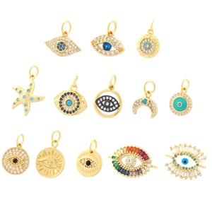 Selection of 18K gold plated evil eye pendants with micro-pave cubic zirconia settings