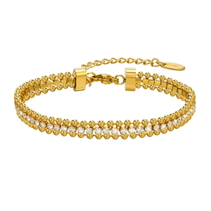 Three-layer 18K gold plated stainless steel bracelet featuring white zircon stone inlay