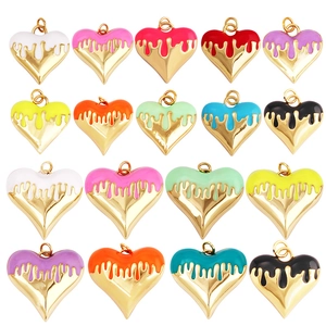 Set of 17 heart-shaped gold-base pendants with colorful enamel drip oil finish