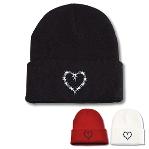 Unisex Casual Acrylic Knitted Beanie Hat With Heart Embroidery Simple Warm Winter Fall Fashion Skull Cap For Men Women