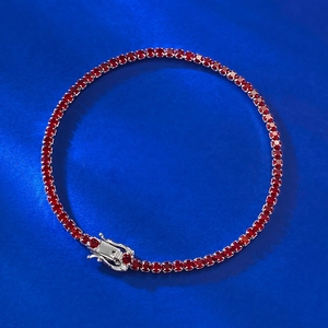 Elegant S925 silver tennis bracelet with circular red zircon stones in a round layout