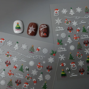 Christmas Nail Art Stickers 5D Embossed Relief Santa Claus Snowflakes Reindeer Holiday Decoration For Women Girls
