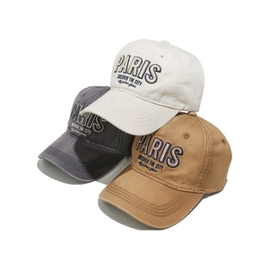 Casquettes de baseball vintage en coton délavé avec broderie PARIS en beige et gris