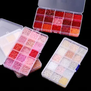 15-grid DIY glass seed bead set in red, pink, and white colors for jewelry making
