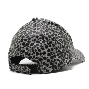 Detailed back view of leopard print PU leather baseball cap with adjustable strap