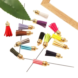 Colorful suede tassel pendants with gold metal caps for DIY jewelry and keychains