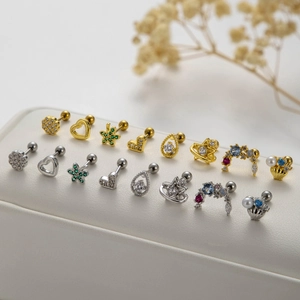 Selection of stainless steel heart and star stud earrings with cubic zirconia stones