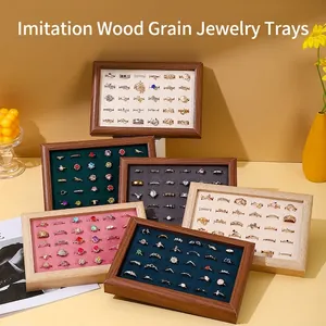 Jewelry Display Tray Wood Grain MDF Velvet Lining Ring Storage Organizer For Earring Stud Luxury Minimalist Showcase