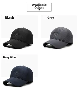 Men's winter baseball caps in black, grey, and navy blue with quilted diamond patterns