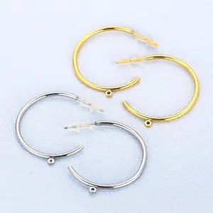 Stainless Steel C-Shaped Hoop Earring Findings With Small Hanging Loop For Jewelry Making Rhinestone Fashion Accessories