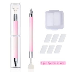 Pink nail dotting tool set with storage box and six pink wax pieces for nail art gems