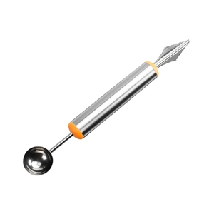 Stainless steel dual-head fruit baller and carving knife with an orange handle