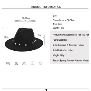 Two-tone leopard print wool fedora with pearl band and detailed size specifications