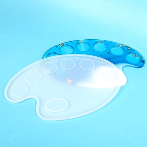 Detailed palette silicone mold with blue gold foil resin finish for DIY craft