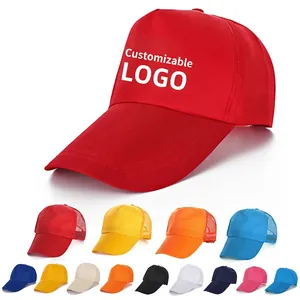 Customizable cotton baseball caps in various colors with long brims and logo printing