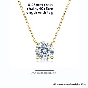 Detail showing 7mm AAA round-cut zircon pendant with 316L stainless steel cross chain