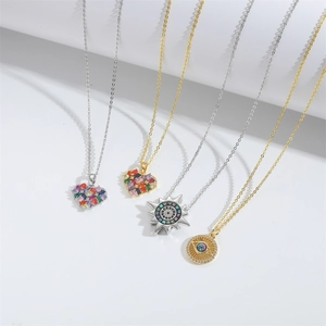 Retro Devil's Eye pendant necklace set with colorful zircon heart and sunburst charms