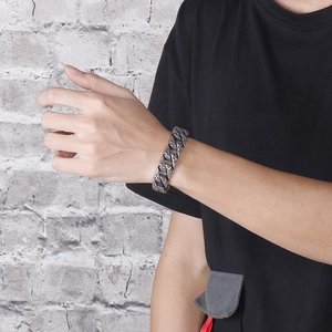 Men's vintage punk skull cuban link bracelet in antique silver stainless steel