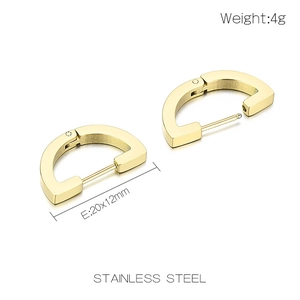 Minimalist gold U-shaped stainless steel earrings with geometric design, 20x12mm