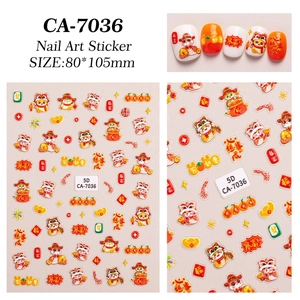 Detailed 5D nail art sticker featuring Chinese lucky charms and lion dance motifs