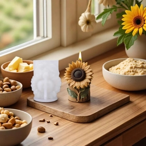 Zonnebloem siliconen mal voor DIY kaarsen met rustiek boomstam ontwerp basis