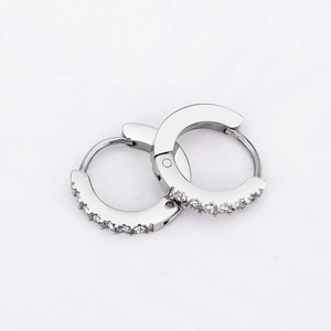 Unisex silver titanium steel hoop earrings with sparkling cubic zirconia pavé stones