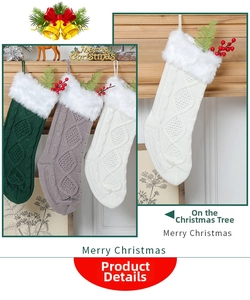 Détail de chaussettes de Noël en tricot torsadé avec bordure en peluche et décoration