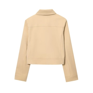Beige cropped shoulder pad jacket with collar, high-quality back view design