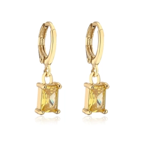Elegant 18K gold plated earrings with yellow rectangular zircon stones on white background