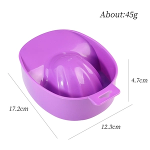 Purple ergonomic manicure soak bowl for nail treatment with five-finger slots and hang hole