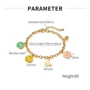 Detailed dimensions of butterfly enamel charm bracelet with 170mm plus 30mm chain length