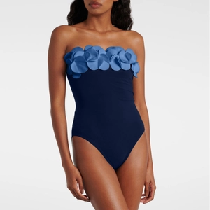 Damen Einteiler Badeanzug Und Langer Rock 3D Blume Trägerlos Ein Schulter Monokini Mit Hohem Schlitz Urlaub Strandmode Mode