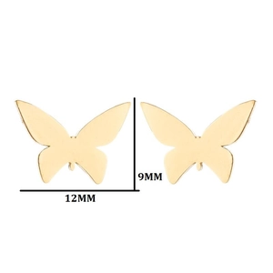 Détail de boucles d'oreilles papillon dorées avec dimensions de 12 mm de large et 9 mm