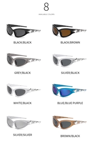 Matrix showing 8 available colors of futuristic Y2K cyberpunk wrap-around sunglasses