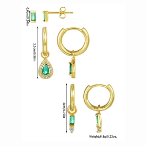 Tableau des tailles détaillé des boucles d'oreilles émeraude plaqué or 18k