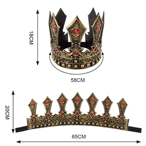 Vintage bronze king crown with red gemstones for cosplay costumes and stage performances