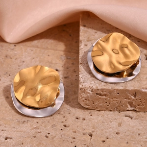 Minimalist bicolor irregular wavy double-layer stud earrings in gold and silver finish